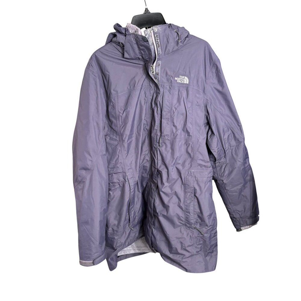 North Face Purple Hyvent Jacket Hooded Rain Jacket Fleece Lined Size XL